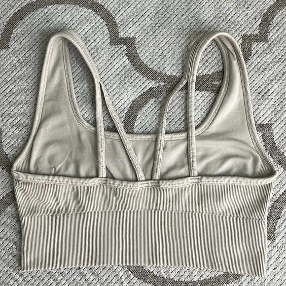 Aerie seamless square neck ribbed cream double back straps lounge sports bra - Picture 2 of 6